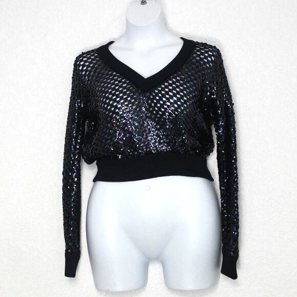 Vintage Anthony Muto AM/PM Sequin Knit Top Size M Iridescent Weaved Pattern - Picture 1 of 6